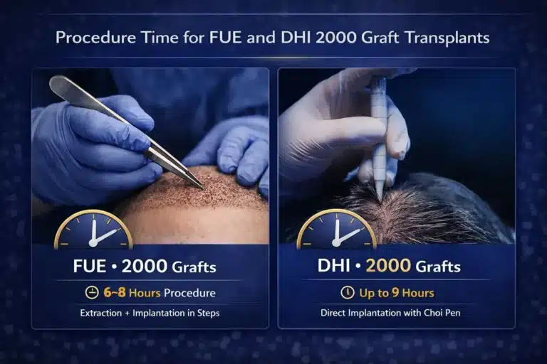 Procedure-Time-For-Fue-And-Dhi-2000-Graft-Transplants-768X512 2000 Grafts Hair Transplant In Turkey – Cost &Amp; Before After Hair Restoration Excellence You Can Trust