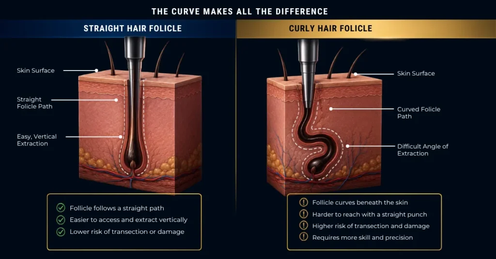 curly hair transplant, afro hair transplant, curly hair follicle extraction, afro hair transplant technique, FUE for curly hair, textured hair transplant, black hair transplant, curly hair grafts