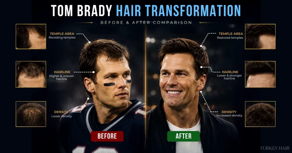 tom brady hair transplant results, tom brady before after hair, did tom brady have a hair transplant, tom brady temple restoration, tom brady hair density